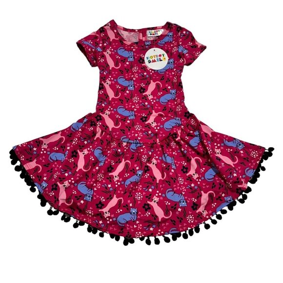 Dot Dot Smile Girls Size 2T Pink Cat Kitten Flapper Cap Sleeve Twirl Dress NWT - Picture 1 of 5